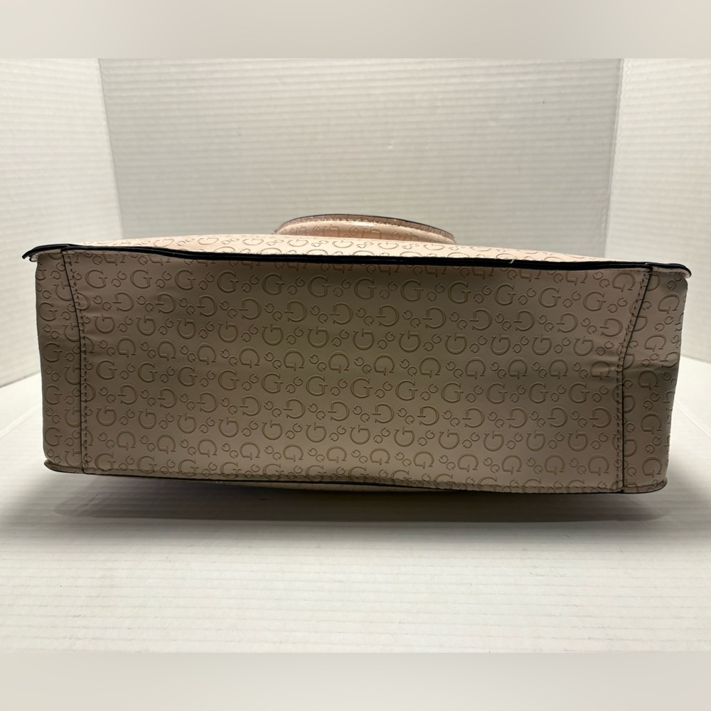 Guess Beige Logo-Embossed Satchel with Charm - Picture 5 of 9